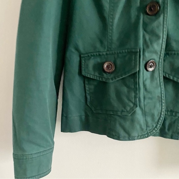 Gap Green Cavas Fitted Button Short Jacket Puff Sleeve Cotton Utility Coat - Picture 6 of 16
